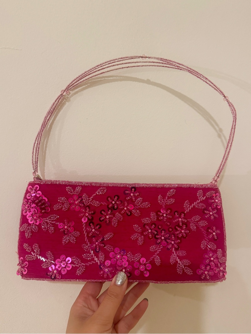 Hot Pink Embellished Beaded Floral Evening Bag